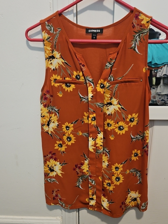 Express Tops - Express Women's Burnt Oramge Floral Sleeveless Blouse